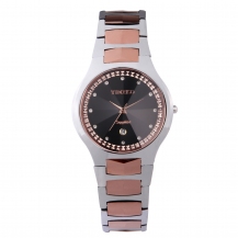 TIME100 Diamond Tungsten Steel Black Round Dial Sapphire Mirror Couple Watch(For Men) W50107G