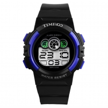 Time100 Multifunction PU Strap Blue Bezel Sport Electronic Watch W40024M