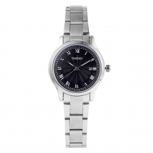 TIME100 Retro Roman Numerals Calendar Black Stainless Steel Couple Watch (For Women) W80070L
