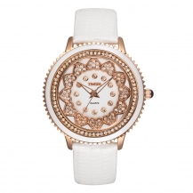 Time100 Fashion Bright Diamond Dial Genuine Leather Strap Women Quartz Watch W50278L