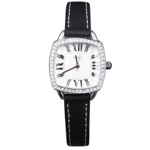 Fashion Korean Roman Numeral Diamond Genuine Leather Women Quartz Watch W50217L
