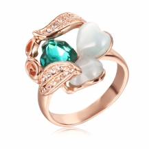 Barbie Party Series Shiny Blue Zircon Opal Heart With Hearth & Leafs Alloy Ring BSJZ024