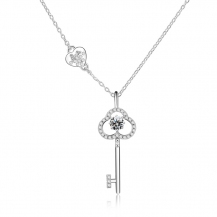 Barbie Romantic Heart-shape Lock Zircon Key Pendant S925 Silver Necklace BSXL082