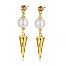 Barbie Party Series Swarovski@ Element Gold Tapered Shape Imitated Pearl Women Drop Earrings BSEH062