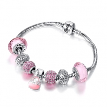 Barbie Pandora Series Pink Austrian Diamonds Platinum Plating Bracelet BSSL073