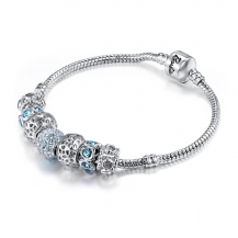 Barbie Pandora Series Cutout Beads&Austrian Diamonds Platinum Plating Bracelet BSSL067