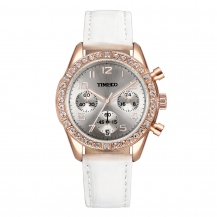 Time100 Fashion Diamond Multifunction Genuine Leather Strap Ladies Quartz Watch W50298L
