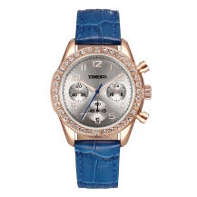 Time100 Fashion Diamond Multifunction Genuine Leather Strap Ladies Quartz Watch W50298L