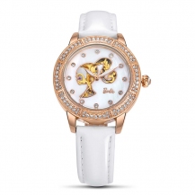Barbie Womens Diamond Fashion Alloy Plating Case Genuine leather Band Stainless-Belt-Clasp Mechanical Watch W50911L