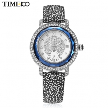 Time100 Women Fashion Pattern Plating Alloy Case Leather Band Diamond Digital-Quartz Movement Watch W80109L