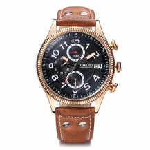 Time100 Men Fashion Pattern Casual Plating Alloy Case Leather Band Quartz Watch W70122G