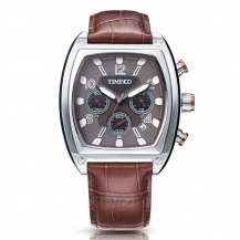 Time100 Men Fashion Casual Pattern Stainless Steel Case Leather Band Digital-Quartz Movement Watch Leather W70111G