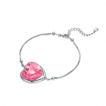 Barbie Pink Heart-shape Swarovski Crystal S925 Silver Charm Bracelet BSSL060