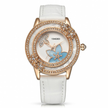 Time100 Fashion Elegant Sparkling Flower Diamonds-set Leather Strap Women Quartz Watch W80105L