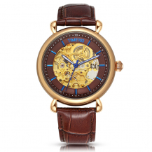 Time100 Classic Skeleton Genuine Leather Strap Mechanical Couple Watch (For Men) W60156G
