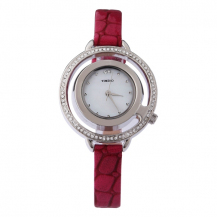 TIME100 Double Circle Case Diamond Watch Women with Leather Band W50201L