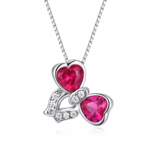 Barbie Romantic Red Heart-shape Zircon Bowknot S925 Silver Necklace BSXL099