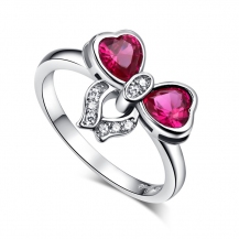 Barbie Romantic Red Heart-shape Zircon Bowknot Ring BSJZ048