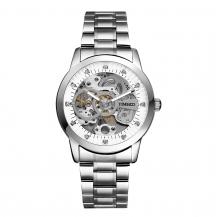 Time100 Fashion Men Skeleton Diamond Stainless Steel Automatic Mechanical Watch with Luminous Hands W60042G