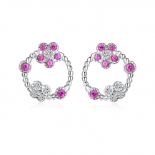 Barbie Flower-shape Rosy Swarovski Zircon Cutout S925 Silver Stud Earrings BSEH059