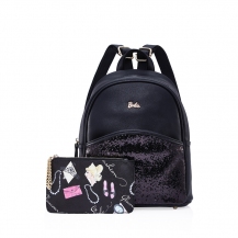Barbie Shining Pure Color Casual Travel Commuter PU Zip Backpack with Fashion Printing Purse BBBP099