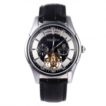 Time100 Multifunctional Skeleton Automatical Mechanical Genuine Leather Strap Men's Watch W60025G