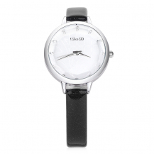 Smileyes Fashion Diamond Hour Markers Slim PU Strap Hardlex Crystal Quartz Analog Watch TSW015L